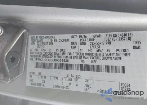 2016 Ford Escape Se from USA, damaged, VIN 1FMCU9G95GUC64436